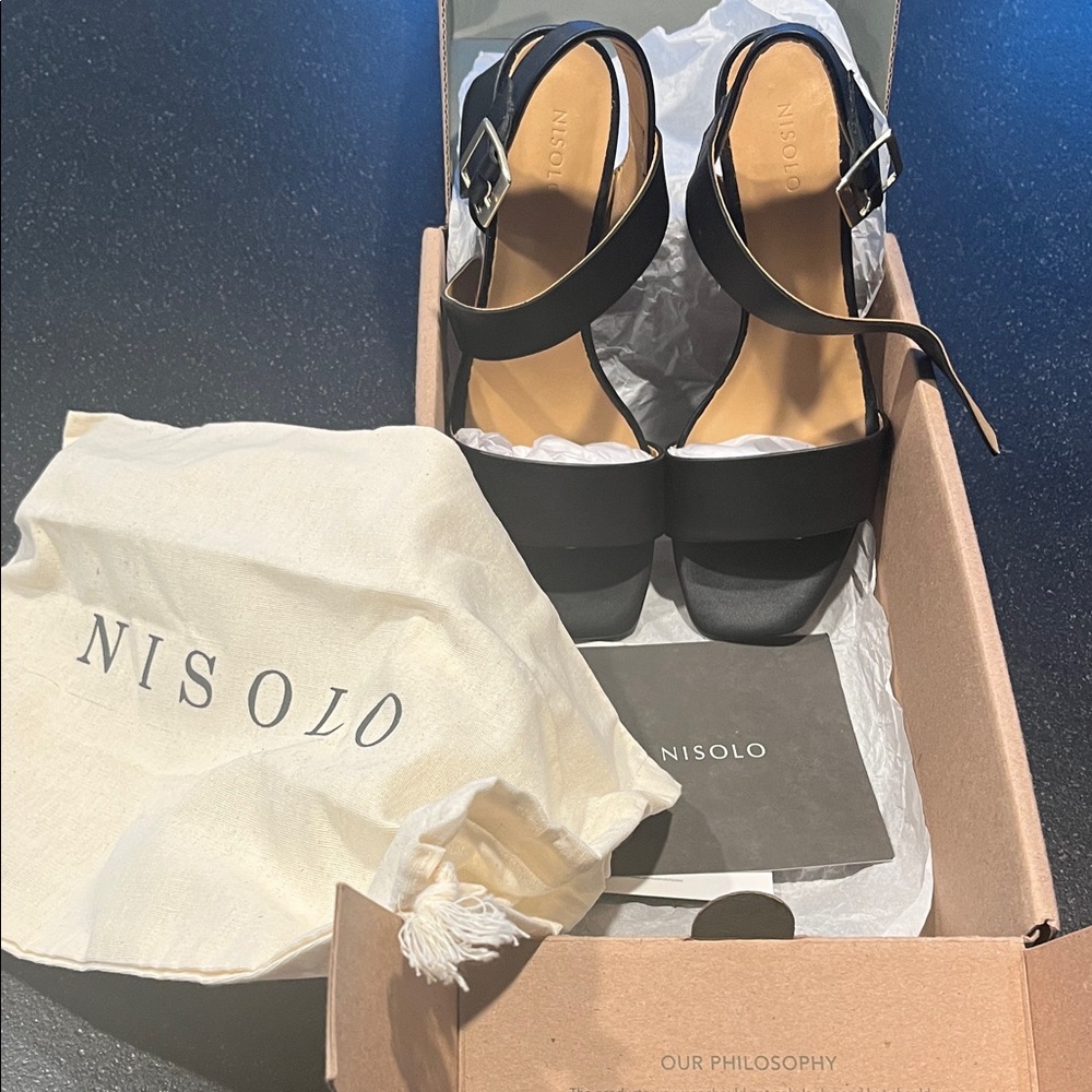 Nisolo NWT Stella Go-To Block Heel Sandal Black - Picture 2 of 9